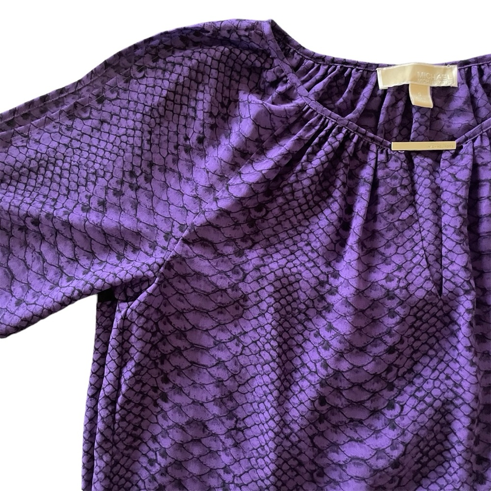 Michael Kors purple chiffon blouse long sleeve cold shoulder semi sheer size SM